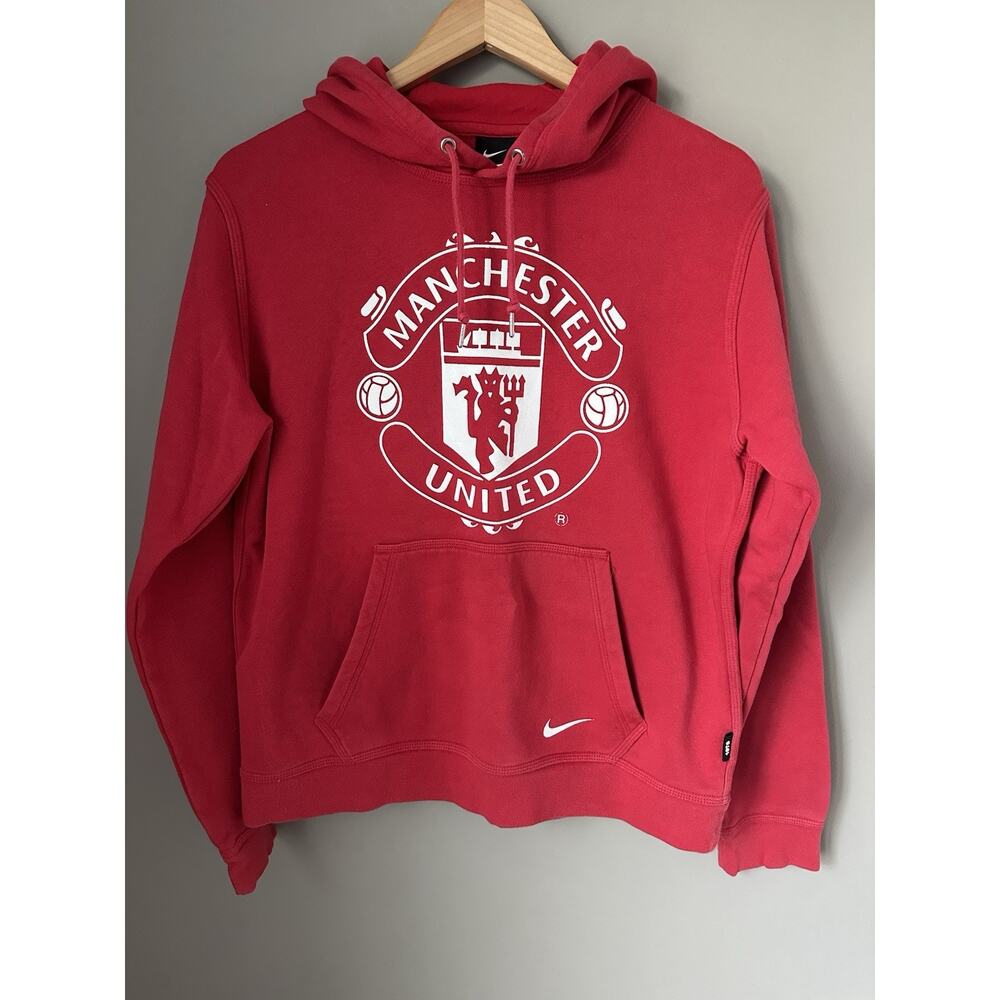 Nike Manchester United FC Hoodie Red Mens Size Medium Vintage Pullover Soccer